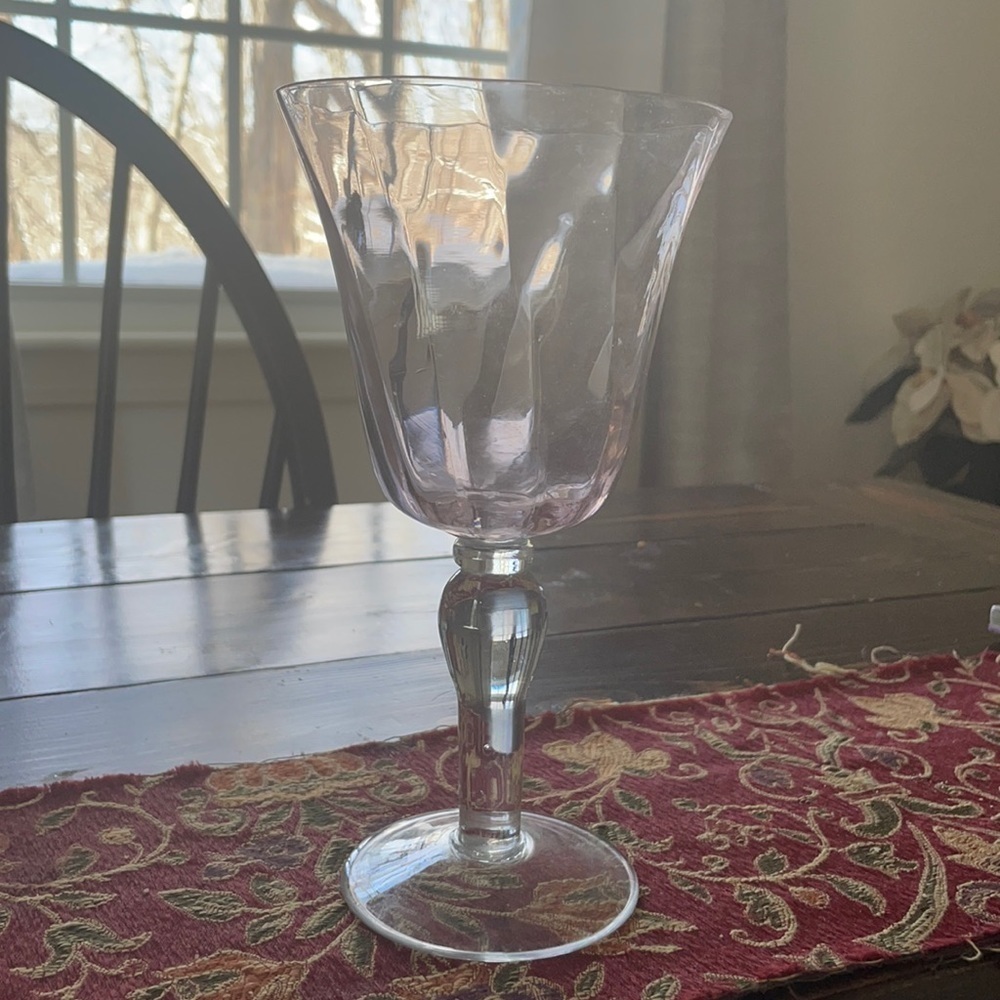 Tiffin Pink Depression Franciscan Blush Rose Handblown Stem Goblet Glass